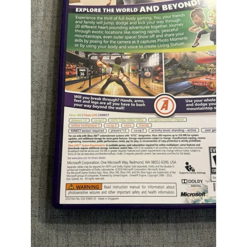 XBOX 360 Kinect Adventures Game 2010 with Manual Rated E